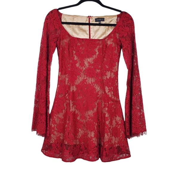 Majorelle Womens Benson Flare Sleeve Red Lace Mini Dress Size XS - Picture 6 of 9